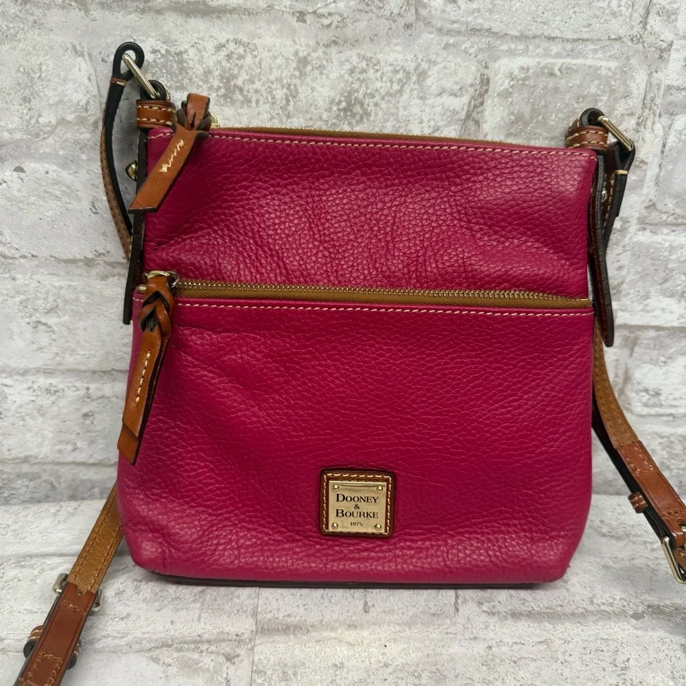 Dooney & Bourke Pebbled Leather Crossbody - Fuchsia with Tan Trim